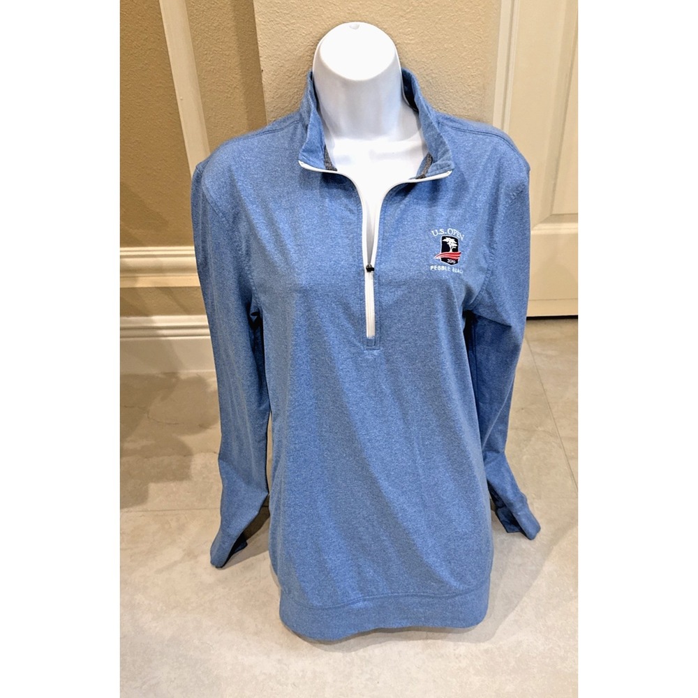 Straight Down 1/4 Zip Sweater Woman Sz S US Open 2019 Pebble Beach Blue Golf